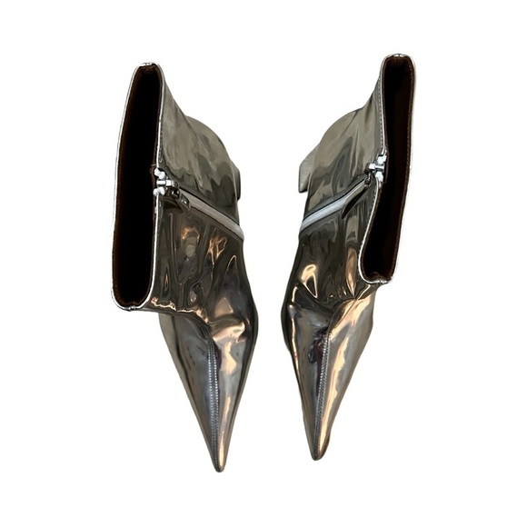 AREA NYC “A” HEEL Leather PVC Metallic Mid Calf Boot Silver Sz 40 - Picture 7 of 7